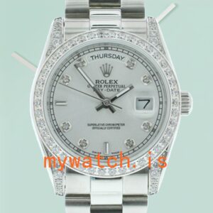 Rolex Day-date Men’s m118389-0008 36mm Silver Dial Diamond Bezel