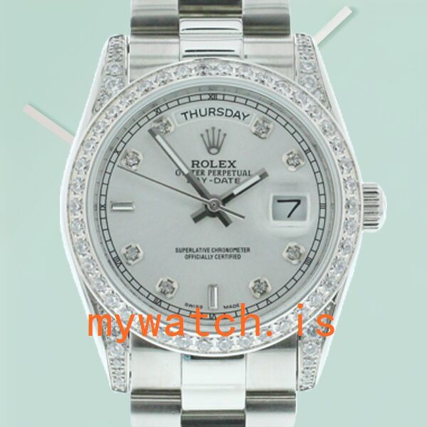 Rolex Day-date Men’s m118389-0008 36mm Silver Dial Diamond Bezel