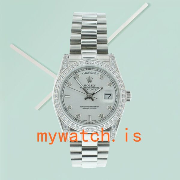 Rolex Day-date Men’s m118389-0008 36mm Silver Dial Diamond Bezel - Image 2