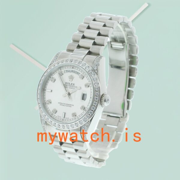 Rolex Day-date Men’s m118389-0008 36mm Silver Dial Diamond Bezel - Image 4