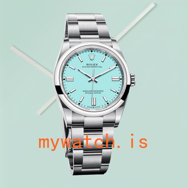 Rolex Oyster Perpetual Unisex 41mm m124300-0006 Silver-tone Turquoise Blue Dial - Image 4