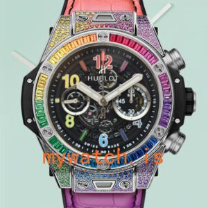 Hublot Big Bang Men 421.NX.1117.LR.0999 44mm Black Skeleton Dial Leather Strap
