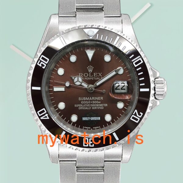 Rolex Submariner Men’s 40mm Harley-Davidson Silver-tone Brown Dial