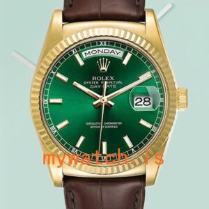 Rolex Day-Date Men’s m118138-0030 36mm Leather Strap Gold-tone