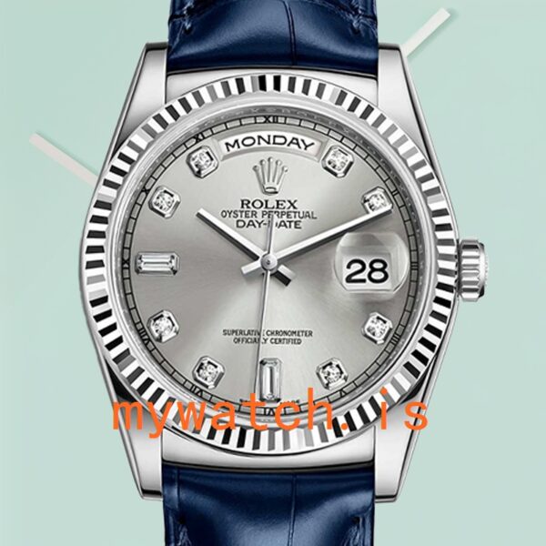 Rolex Day-Date Men’s m118139-0081 36mm Silver-tone Leather Strap