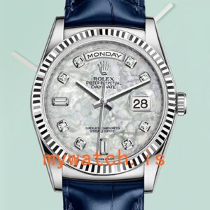 Rolex Day-Date 36mm Men’s m118139-0090 Leather Strap Mother of Pearl Dial