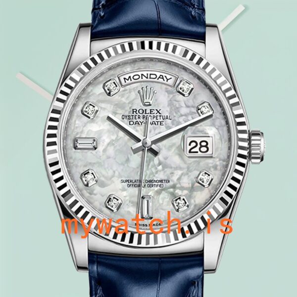 Rolex Day-Date 36mm Men’s m118139-0090 Leather Strap Mother of Pearl Dial