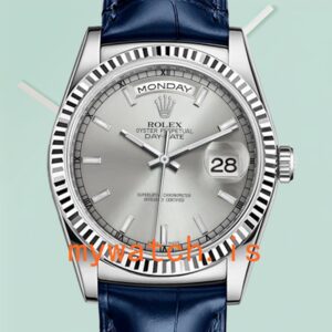 Rolex Day-Date m118139-0097 Men’s 36mm Leather Strap Silver Dial