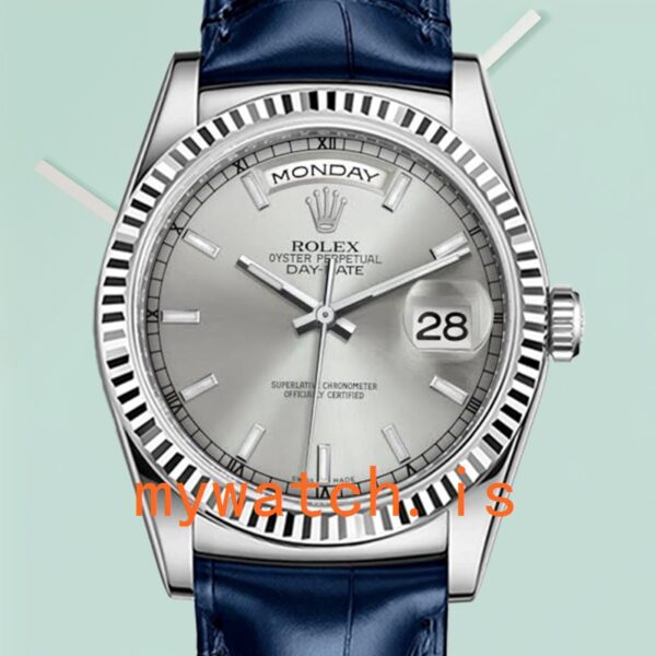 Rolex Day-Date m118139-0097 Men’s 36mm Leather Strap Silver Dial
