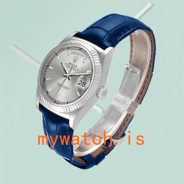 Rolex Day-Date m118139-0097 Men’s 36mm Leather Strap Silver Dial - Image 2