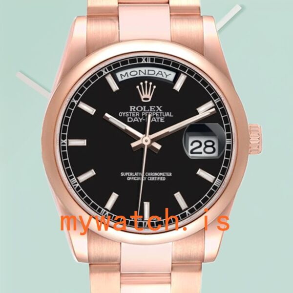 Rolex Day-Date Men’s 118205 36mm Black Dial Rose Gold-tone