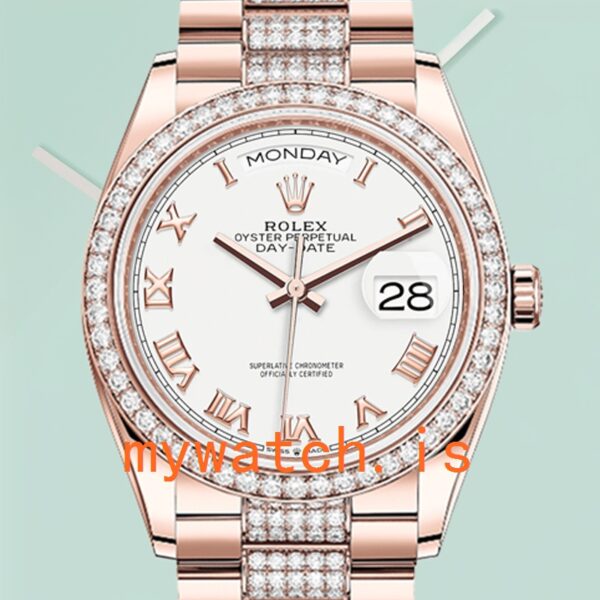 Rolex Day-Date 36mm Men’s m128345rbr-0055 White Dial Diamond Bezel
