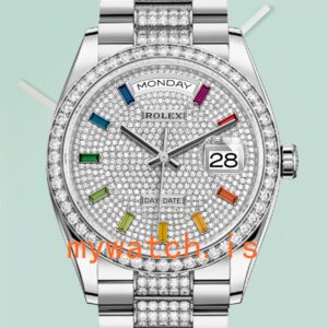 Rolex Day-Date Men’s m128349rbr-0012 36mm Silver-tone Diamond Bezel