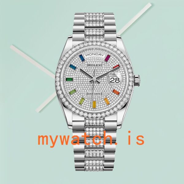 Rolex Day-Date Men’s m128349rbr-0012 36mm Silver-tone Diamond Bezel - Image 2