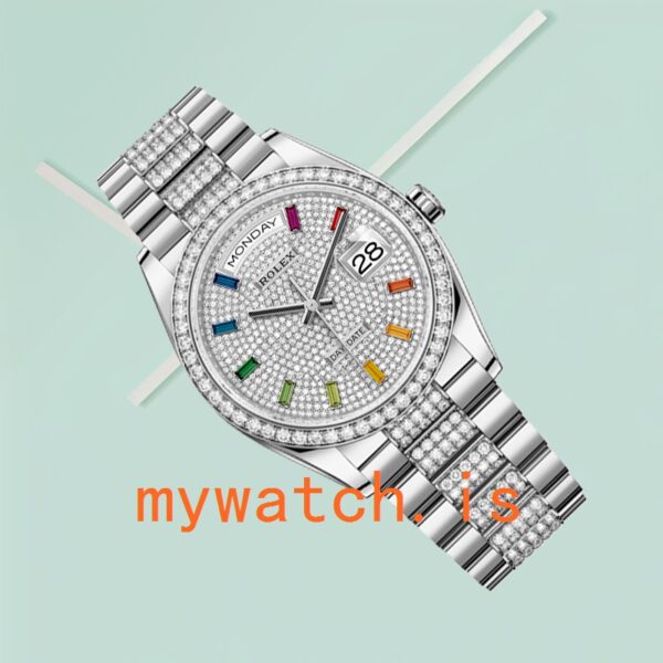 Rolex Day-Date Men’s m128349rbr-0012 36mm Silver-tone Diamond Bezel - Image 4