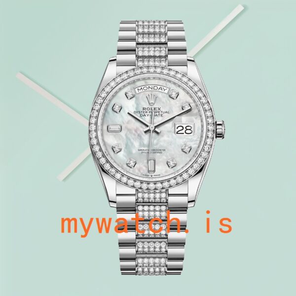 Rolex Day-Date m128349rbr-0014 Men’s 36mm Mother of Pearl Dial Diamond Bezel - Image 2