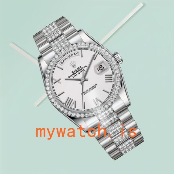 Rolex Day-Date 118346 36mm Men’s Silver-tone Diamond Bezel - Image 4